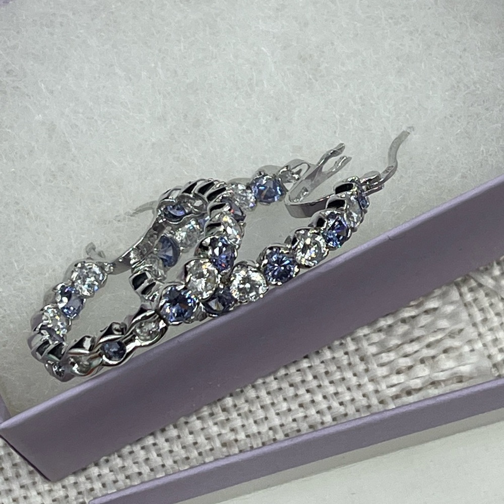 Bella Luce 925 Sterling Silver Tanzanite CZ Diamond Inside Out Hoop Earrings - Picture 9 of 16